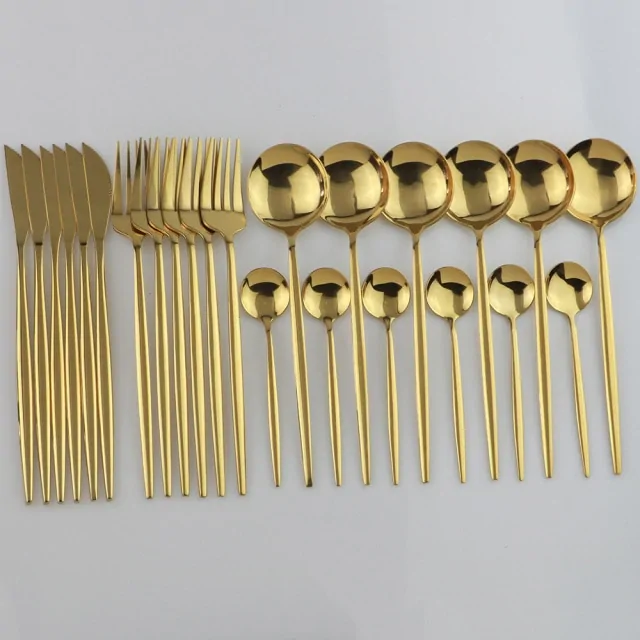24pcs Black Gold Dinnerware Set - Image 15