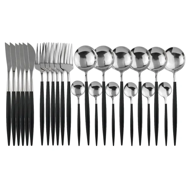 24pcs Black Gold Dinnerware Set - Image 17